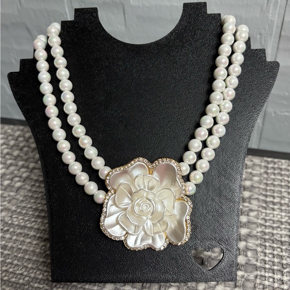 Eye Candy Jewelry - Eye Candy Mother of Pearl Rose Two Strand Statement Necklace
